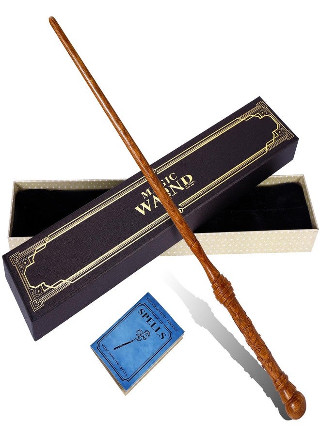 ChampWe Wooden Magic Wand Wizard Witch Wood Wands Hand Carved for Collection Cosplay Christmas Party with Spellbook & Gift Box (Foliage) - Image 1